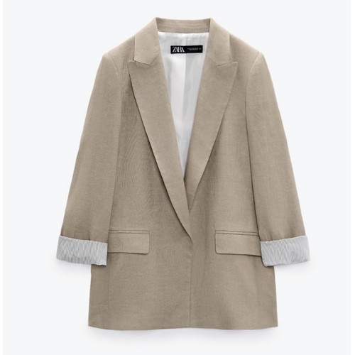 ZARA Linen Relaxed Fit Slouchy Blazer Tan Beige {R3}