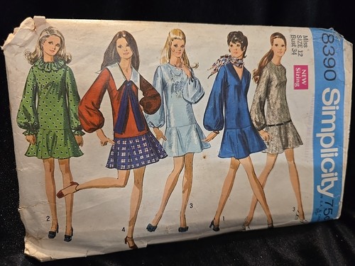 MINI ABITO vintage anni 60 Simplicity 8390 con GONNA SVASATA modello cucito donna tg 12 - Foto 1 di 2