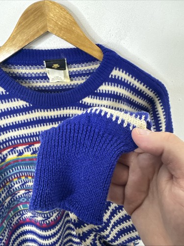 Vintage Descente Wool Sweater Men’s Large Blue White Striped Knit Ski Hong Kong - Picture 6 of 7