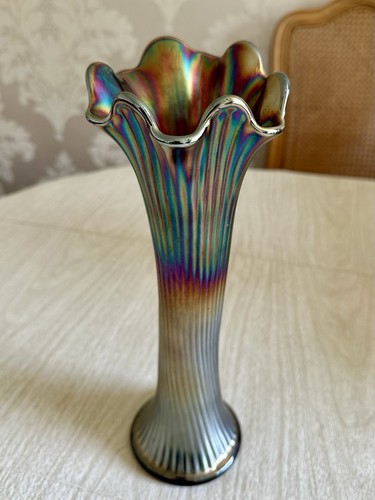 Vintage FENTON FINE RIB CARNIVAL GLASS VASE 11"