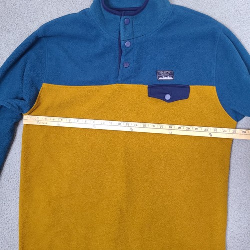 Massive Outdoor Fleece Sweater Mens XL Snap Button Pullover Gold Blue Colorblock - Picture 7 of 14