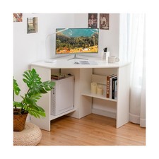Tangkula White Corner Desk - 90 Degrees Triangle for Computer, Small Space, B...