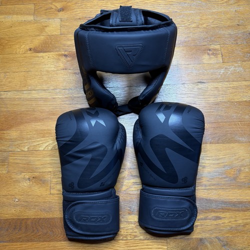 RDX T15 Noir Headgear & F15 Gloves for Boxing 12oz Muay Thai & Grappling