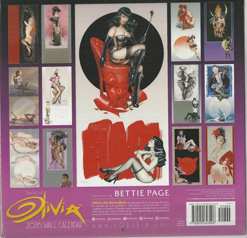 The Art of Olivia De Berardinis Bettie Page 2026 Wall Calendar SEALED NEW - Picture 2 of 2