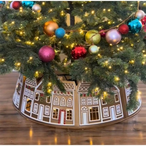 LED Gingerbread Christmas Tree Collar New Year Tree Skirts Holiday Supplies - Picture 6 of 11