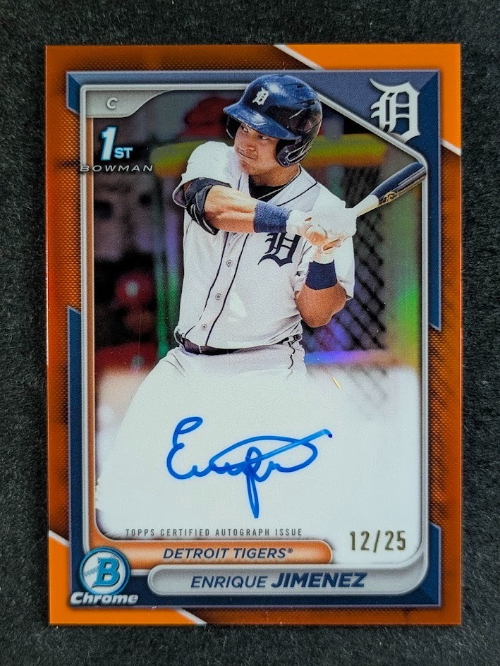2024 Bowman Chrome ENRIQUE JIMENEZ 12/25 1st Auto Orange Refractor SP Prospect