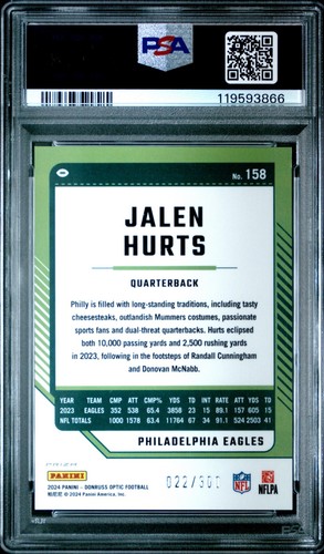 2024 Donruss Optic - Jalen Hurts Wave Prizm /300 - PSA 10 - Eagles SB MVP - Picture 2 of 2