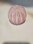 Vintage Murano Zanfirico Latticino Art Glass Paperweight – Pink & White Ribbon a