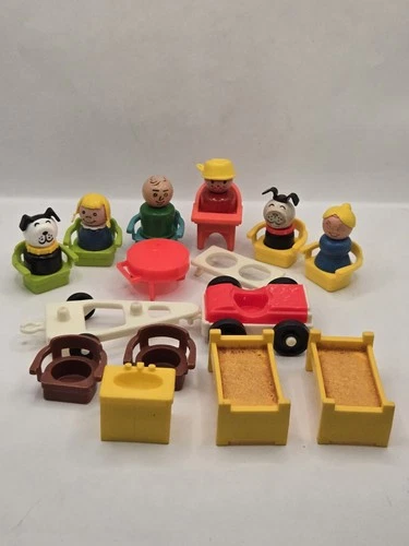 Lot Of Vintage Fisher Price Little People Misc Figures & Accessories Car&Trailer