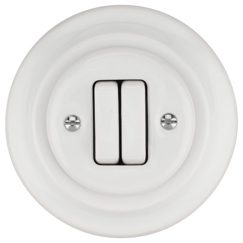 Unterputz Porzellan Retro Schalter 2-Fach Wechselschalter I Serie PR1 weiß - Picture 2 of 8