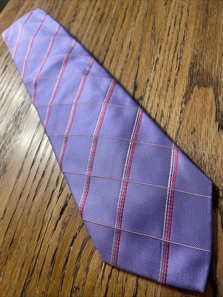 Corbata de seda geométrica Thomas rosa fino argyle usada en excelente estado hecha en Francia Foto 2 de 4