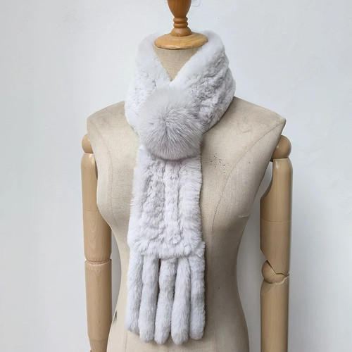 Moda Cálida Bufanda de Piel Tejida Alta Calidad Mujeres Bufandas de Piel Ropa de Calle - Imagen 16 de 17