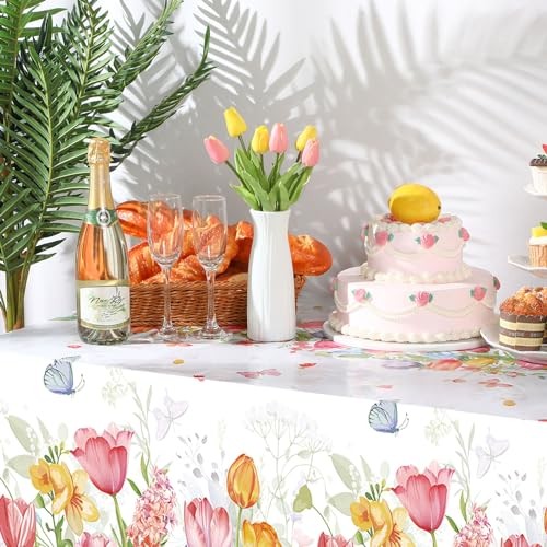 3 Pcs Spring Summer Tulip Tablecloth Plastic Lavender Tulip Table Covers 54 x - Picture 7 of 7
