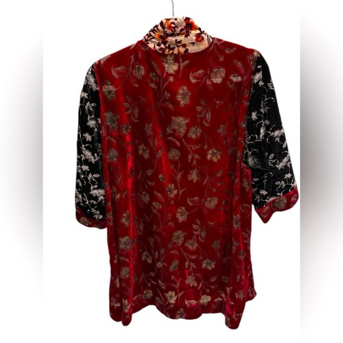 JOHN MARK Burgunder Blumen Pullover Samt Spitze Burnout Kimono Shrug Größe Large - Bild 2 von 3