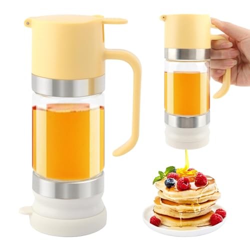 No Drip Glass Honey Dispenser, 9 OZ Honey Jar with Handle, Syrup Yellow