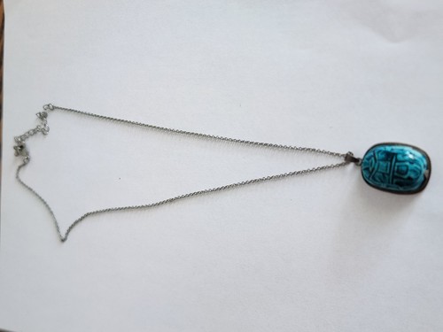 Blue  Scarab Pendant/Necklace 11" Length - Picture 4 of 4