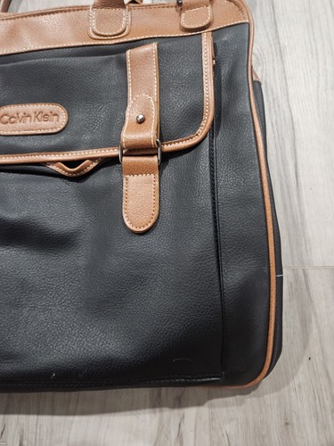 NWOT Calvin Klein Unisex Large Weekender Travel Bag, Black & Brown Faux Leather - Picture 3 of 14