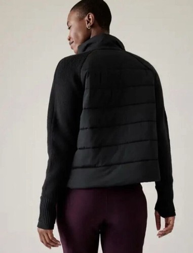 NEW Athleta Incline Hybrid Sweater Puffer Jacket Size Medium In Black #793249 - Picture 3 of 13