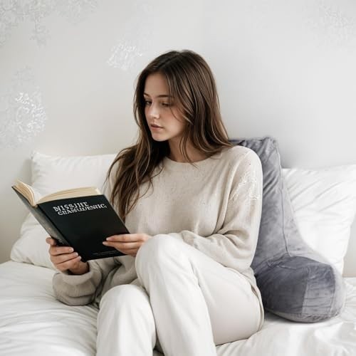 Großes Lesekissen für Bett - Rückenstütze, Memory Foam, waschbarer Bezug, grau - Bild 7 von 8