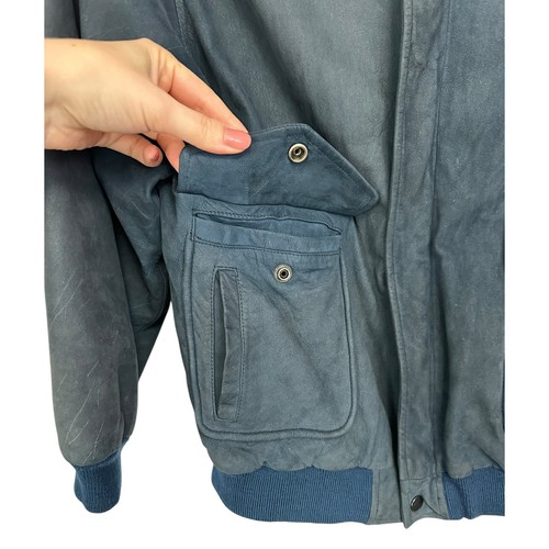Giacca Young Gallery Vintage Leather Flight Bomber Jacket Navy Blue Boy's Size L - Picture 4 of 11