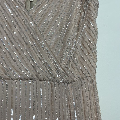 Rachel Gilbert Beaded Evening Gown Size 14 Maxi Dress Nude Sleeveless Viscose  - Bild 13 von 24