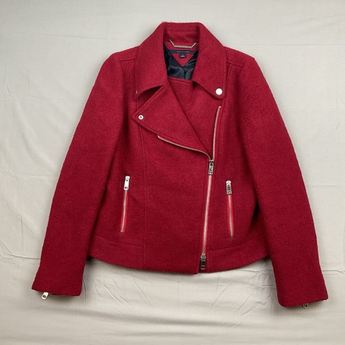 Tommy Hilfiger Rojo Lana Moto Chaqueta Cremallera Abrigo Clásico Otoño Estilo Motociclista Talla 8 - Imagen 2 de 8