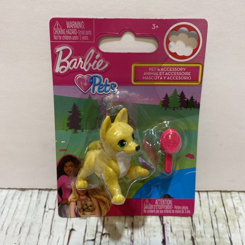 Barbie Pets Yellow Dog With Brush Mini Figure Mattel NEW - Picture 1 of 7