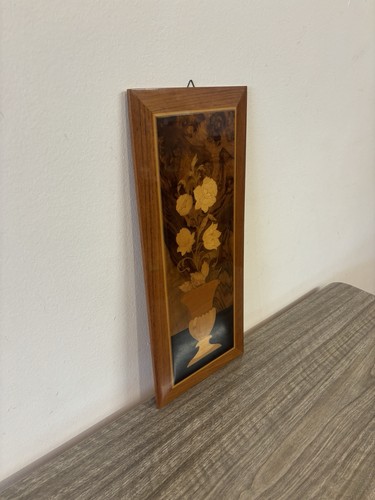 Stunning Vintage Wooden Italian Inlaid Floral Marquetry Wall Plaque Wall Decor - Foto 8 di 17