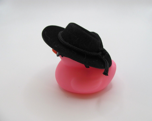 HAND DECORATED PINK RUBBER DUCK W/ BLACK FLOCKED COWBOY HAT W/ BLACK SUNGLASSES - Picture 2 of 5