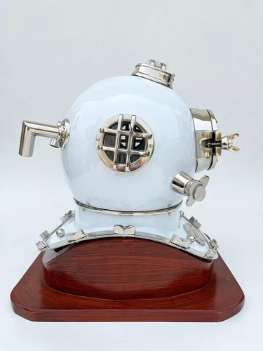 White Scuba Diving Diver Helmet Antique US Navy Mark Marine Morse Boston Helmet - Picture 6 of 8