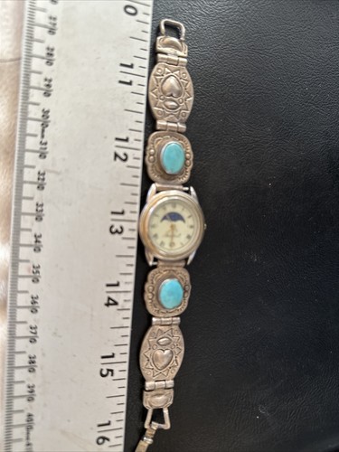 Reloj Old Pewn para mujer azul turquesa navajo plata esterlina puntas 14757 - Imagen 6 de 12