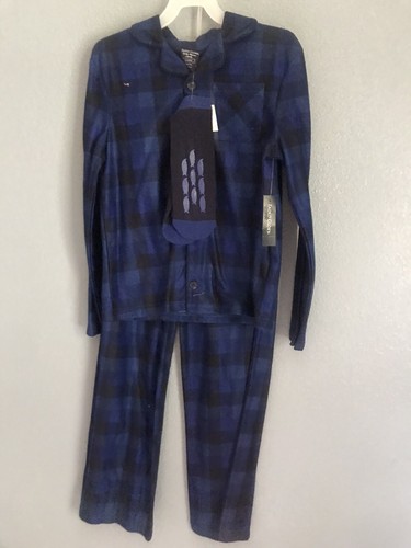 Faded Glory Boys 2pc Flame Resistant Blue Checkered Pajamas L 10-12 - Picture 2 of 5