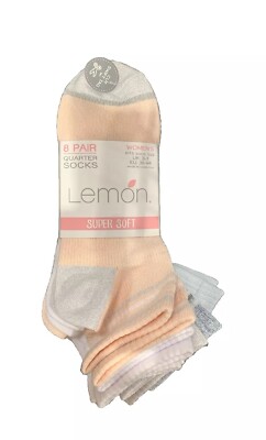 Lemon Damen Quarter Crew Socken 8er Pack Einheitsgröße UK 3 - 7 in 2 Farben Neu