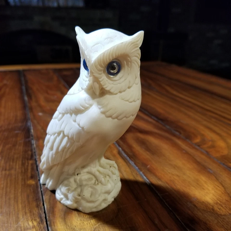 Винтажная фигурка голубоглазая сова ручная роспись 5 дюймов птица дикая природа белая BSH - Изображение 3 из 4