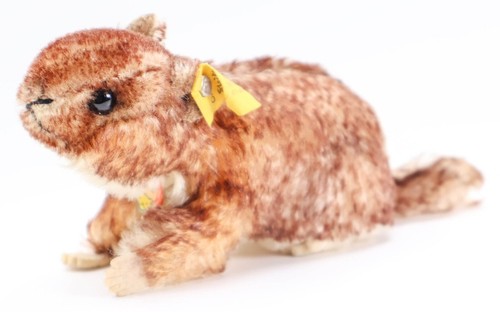 Steiff 5.5" Murmy Marmot Mohair Plush Ground Hog 14cm 1960s ID Button Tag Vtg - Picture 1 of 9
