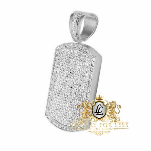 Mens 14k White Gold Finish Simulated Diamond Unique Dog Tag Pendant Charm +Chain - Bild 3 von 16
