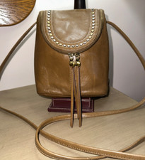 HOBO BAGS Fern olive vintage leather Rivets flap crossbody bag purse EUC