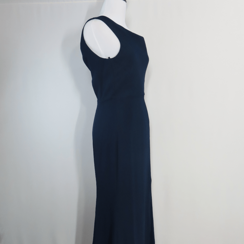 After Six Midnight Navy Crepe One-Shoulder Draped Cowl-Neck Maxi Dress Size 0R - Picture 3 of 9