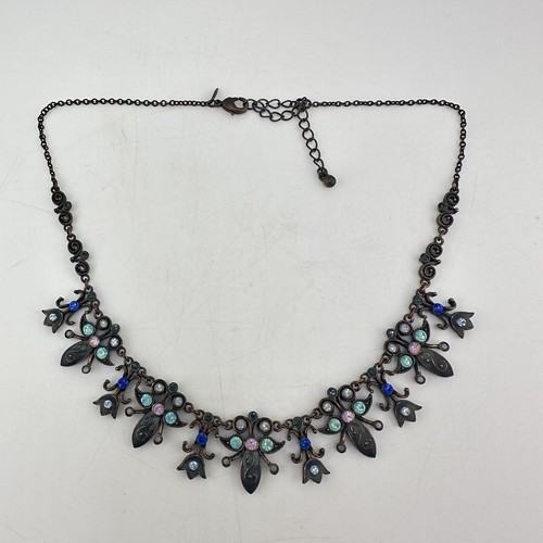 "Collar floral de diamantes de imitación multicolor estilo antiguo tono bronce Avon de 18""" - Imagen 3 de 5