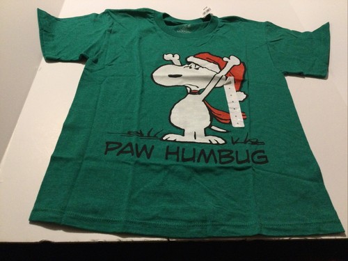 Peanuts Snoopy grün Kurzarm Weihnachten Urlaub T-Shirt "Paw Humbug" Kinder S - Bild 1 von 3