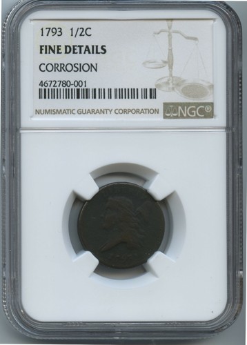 1793 Half Cent NGC Fine Details, Noted Corrosion Super Nice For The Grade! - Picture 1 of 4