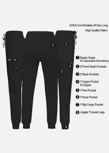 Women Stretch Jogger Scrub Sets Medical Nurse Uniform V-Neck Tops Cargo Pants - Picture 3 of 11