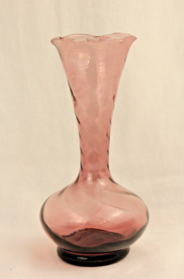Vintage Amethyst Swirl Bud Vase Thin Glass Ruffle Top 6''