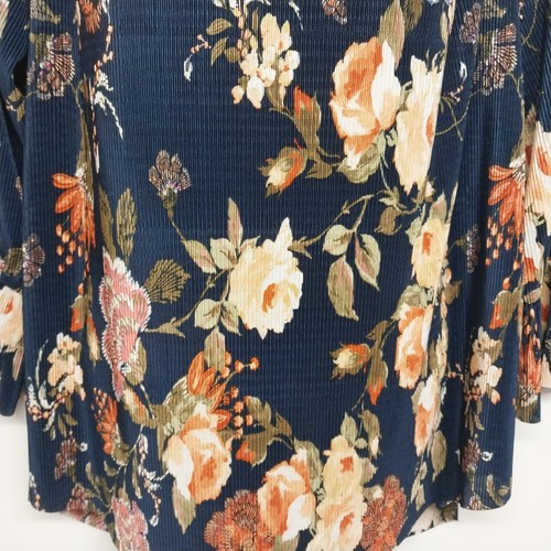 Jennie & Marlis Ladies Shirt Pleated Blue Floral Off The Shoulder Elastic Size L - Picture 6 of 9