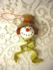 RESIN SNOWMAN HEAD HAT WITH SPARKLE RIBBON & EAR MUFFS & GOLD RIBBON TRIM CUTIE