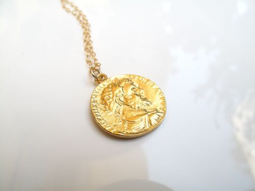 Antiguo estilo romano moneda 14k chapado en oro colgante collar griego redondo nuevo - Imagen 6 de 9