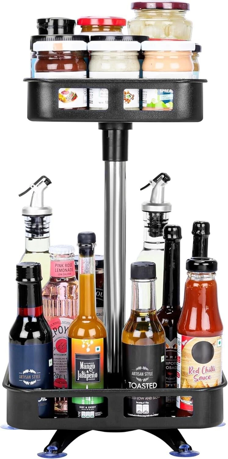 2-Tier Spice Rack Organiser - Rotating Spice Storage Carousel/Lazy Susan Spice