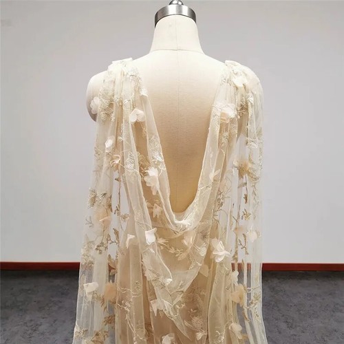 Champagne 3D Lace Floral Wedding Cape Bridal Bolero with Pin Wedding Accessories - Picture 15 of 15