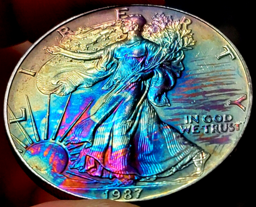 1987 MONSTER Rainbow toned 1 Oz American Silver Eagle Uncirculated 115