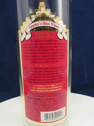 Brotherhood Holiday 750 Ml Clear Wine Bottle Empty, Screw Cap, Made Since 1839 - Picture 3 of 9